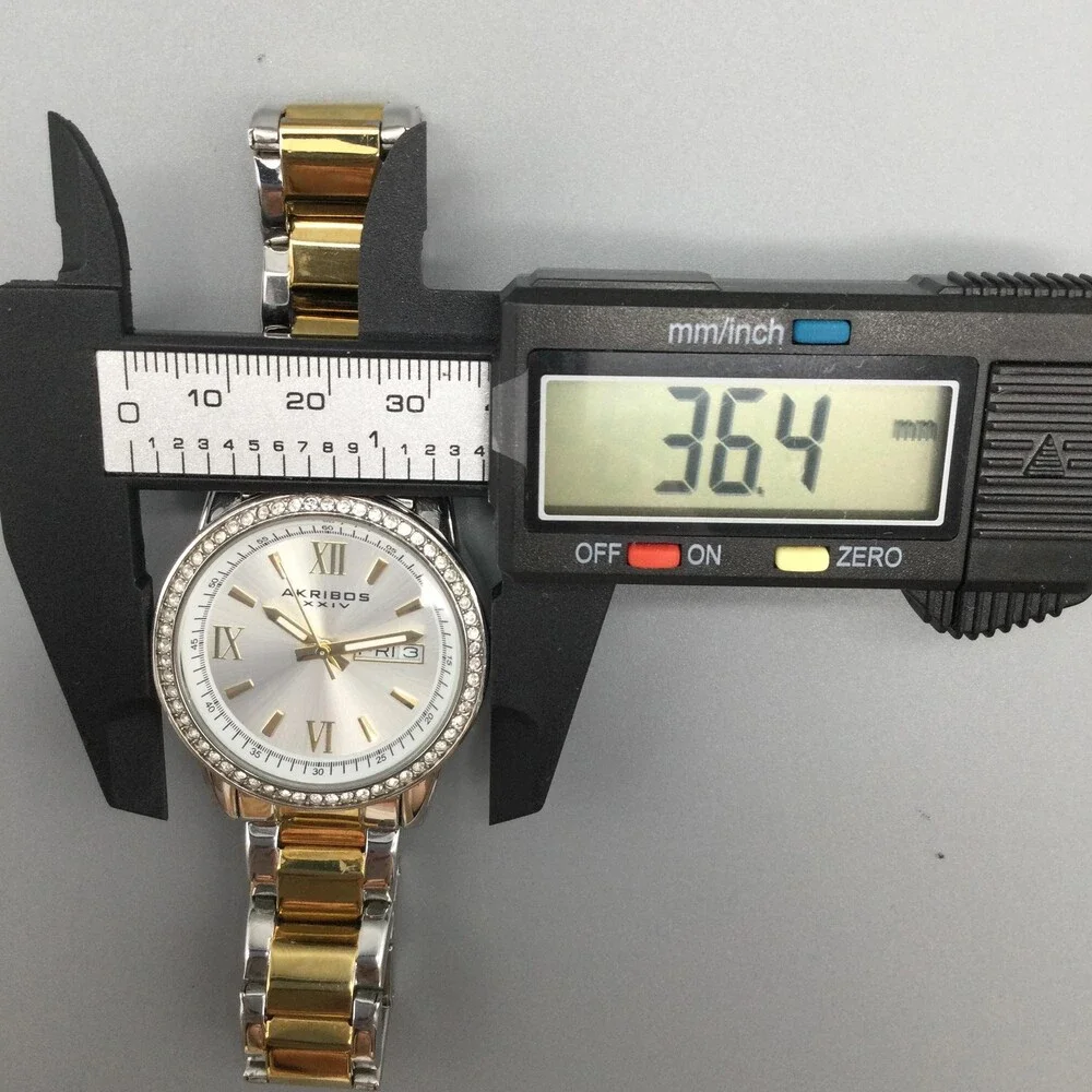 Akribos XXIV Womens Watch 36mm Two Tone Crystal Bezel Day Date New Battery 6